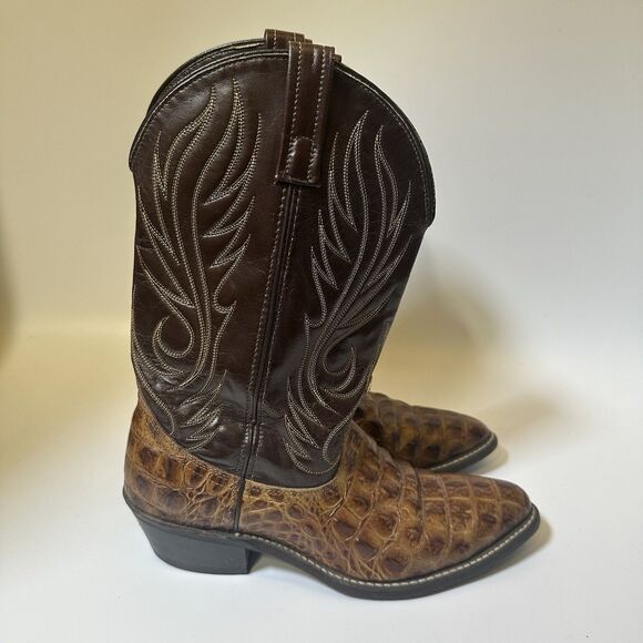 Ariat Brown Croc Embossed Western Cowboy Boots Snip Toe Leather Sz 9